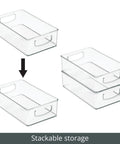 Clear Plastic Storage Organizer Bin Set 4 Pack for Home Organization stacked for efficient closet use