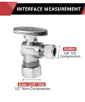 10-Piece Angle Stop Valve Set 1/2 Inch Nominal (5/8 Inch OD) Compression to 3/8 Inch OD, 1/4-Turn Inlet, Lead-Free Brass With Chrome Finish, Ideal for Hot and Cold Water Lines in Bathroom, Kitchen and Shower Plumbing. Chrome angle stop valve with 3/8" OD outlet and 1/2" nominal inlet