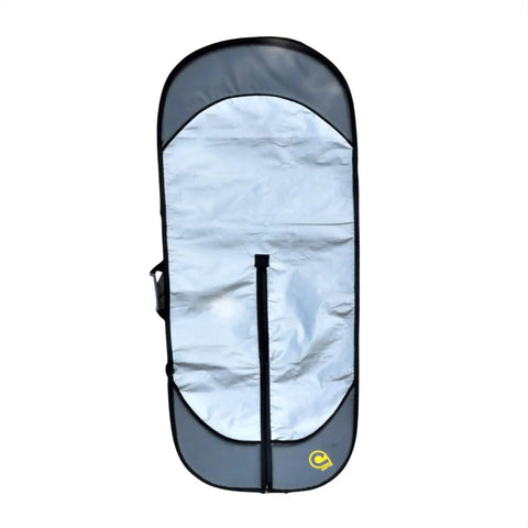 Boosted 20mm Foam Nose And Tail Protection Foil Bag For Wing Foil And SUP Boards Travel Ready Case top view with yellow logo