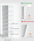 Dimensions of 360 Degree Rotatable White Corner Shoe Rack And Bookshelf, 7 Tier Dope Space Saver Shoe Tower with safety comparison.