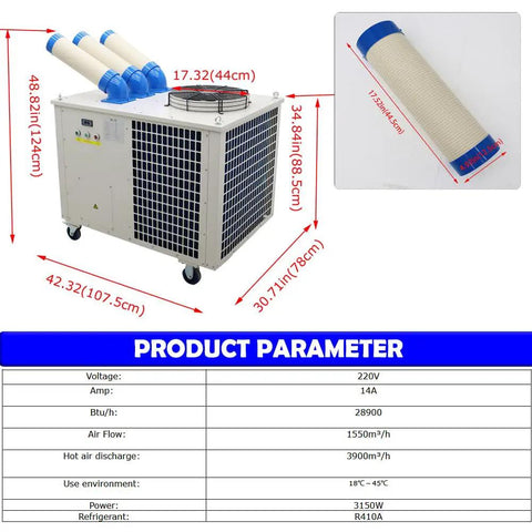 Heavy Duty Portable Industrial Spot Cooler Dishing Out Sick Chill For Busy Workspaces 28900 Btu Cooling Beast with braked casters.