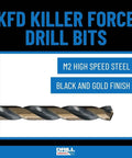 Drill America KFD Killer Force drill bits; three-piece sample pack, M2 high-speed steel, black and gold finish