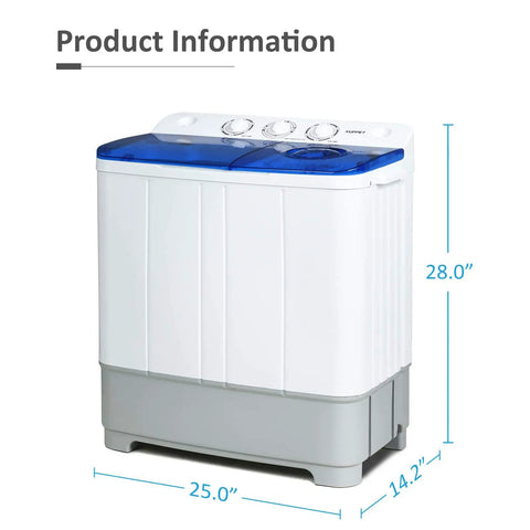 Portable Washing Machine 21 Lb Compact Twin Tub Washer And Spin Dryer Combo For Apartment Dorm Rv Laundry, dimensions 28x25x14.2 inches.