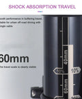 Close-up of shock absorption travel scale on 60Mm Travel Off Road Front Fork For 700C Bikes Aluminum Alloy Suspension With Air Shock And Manual Lockout Disc Brake Ready Thru Axle 12x100mm Red Beefy Build For Road And Gravel Adventures.