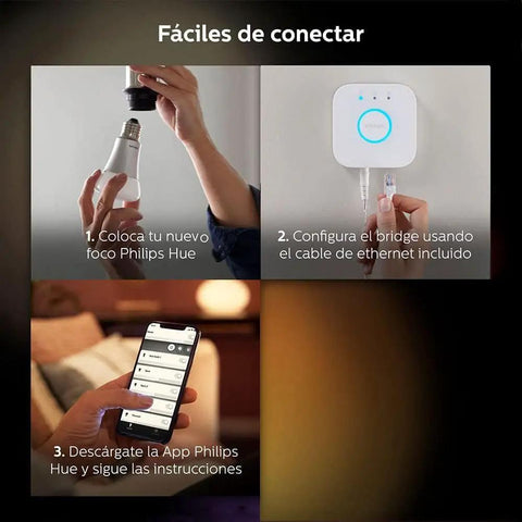 Smart 60W Equivalent GU10 LED Bulbs 2 Pack White Ambiance From Warm To Cool setup steps for Philips Hue shown in images.