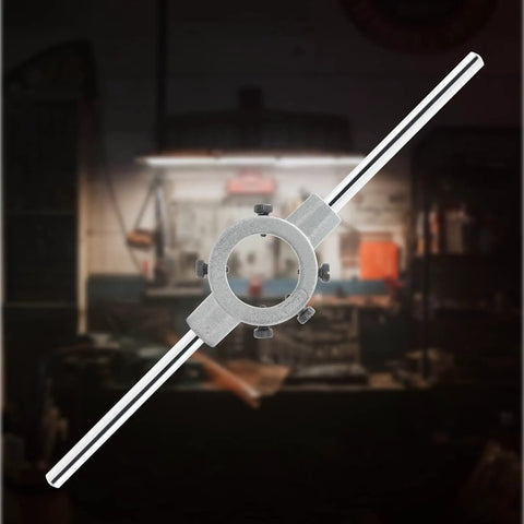 Round Die Stock Handle Wrench for Threading, Adjustable Die Wrench Holder, Heavy Duty Tool Steel Chrome Plated, Front View