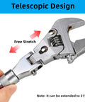 Close-up of Versatile Flexhead Adjustable Wrench with retractable shank extended, 180-degree rotating head visible.