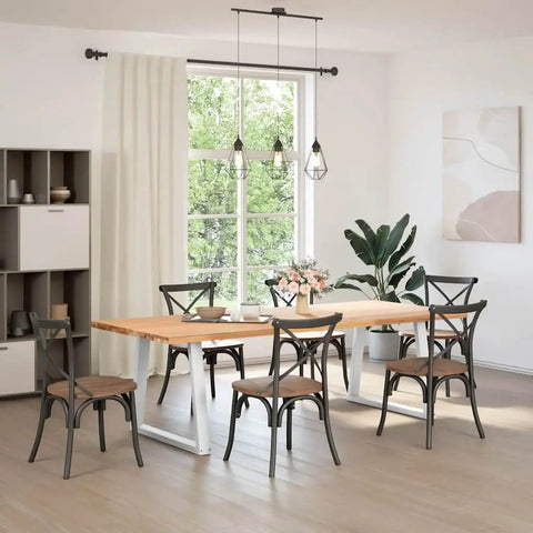 Modern dining room with wooden table featuring Adjustable Dining Table Legs Set Of 2 For Modern Digs Built To Last Heavy Duty Steel V Shaped Support