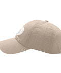 No Crying On The Yacht Unisex Adjustable Hat For All Seasons, side view of cream-colored 6-panel cap with classic brim