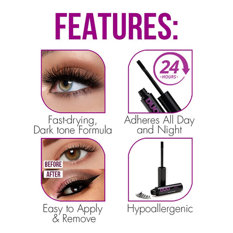 Features of Dark Tone Quick Set Lash Adhesive For Strip And Individual Lashes, No-Fuss Fast-Drying Hold, Long-Lasting, Water-Resistant Lash Glue