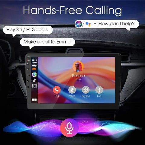10.1 Inch Double Din Car Stereo With Wireless CarPlay And Android Auto HD Touchscreen displayed in car dashboard