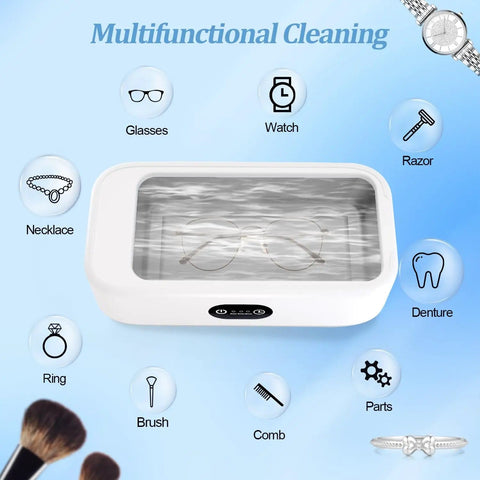 Portable Ultrasonic Jewelry Cleaner 22 Oz With 40W Power And 49kHz Vibration For Glasses, Watch Bands, Retainers, and Dentures
