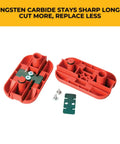 Quad Pro Pneumatic Edge Trimmer With Tungsten Carbide Blades Trims From One Half Inch To One And One Quarter Inch No Springs Attached Trims All Directions Ultra Smooth Action Red Finish parts view