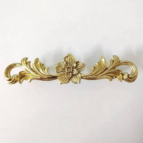 Solid Brass Double Hole Drawer Pulls in Vintage Style with floral design, antique brass finish