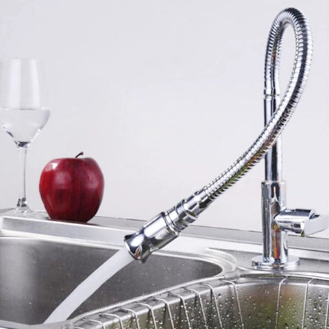 Outdoor Kitchen Sink Faucet, 360 Degree Rotatable, Deck Mounted, Chrome Finish, Single Handle, Flexible Neck, Cold Water Tap