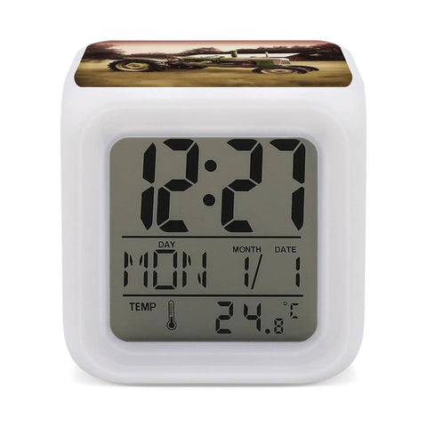 Vintage Tractor Photo Farm Alarm Clock With LED Display For Bedroom Digital Clock With Seven Color Changing Night Light