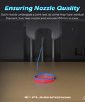 Beefy High-Flow Nozzle for Stable High-Speed Printing, Adventurer 5M Pro 0.25mm with test filament on print bed.