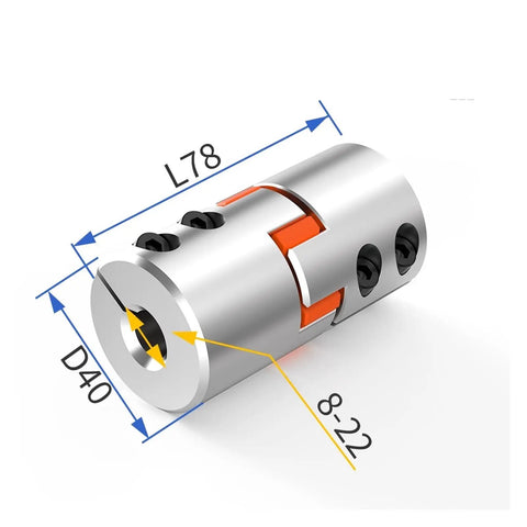 Heavy Duty Flexible Plum Shaft Coupling Made From Anodized Aluminum For CNC Motors And Encoders With Vib Absorbing Clamping For Smooth Power Transfer And High Torque Load, L78 D40.