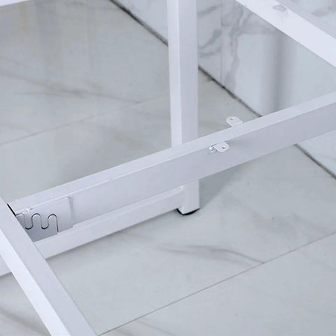 Close-up of Rock Solid Industrial Metal Table Frame With Heavy Duty Square Tube Furniture Legs And Adjustable Leveling Feet in white.