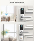 Smart Door Lock No Fuss With Keypad And Fingerprint Biometric Bluetooth Digital Entry installed on modern apartment door.
