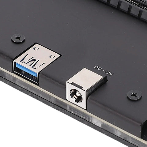 Close-up of dual USB4 ports and DC power input on Heavy Duty Aluminum External GPU Enclosure Dock.