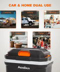 Keep Those Cold Ones Frosty Or Toasty On The Highway In This 26 Quart Electric Car Cooler And Warmer, showcasing dual use in camping, vehicles, boating, and indoor activities.