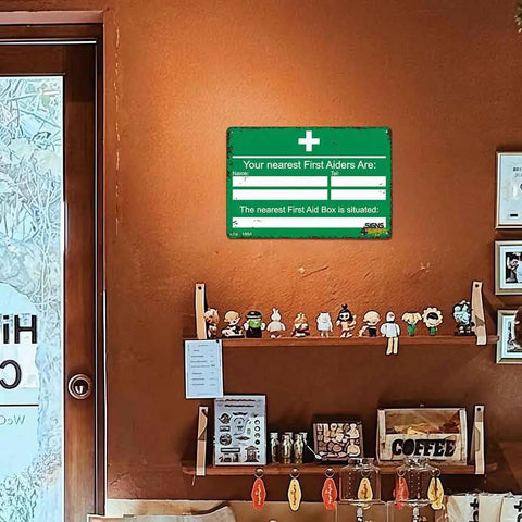Wall with 12 By 8 Inch Aluminum First Aid Contact Information Metal Sign For Offices And Your Pad, Durable Rust Resistant Plate