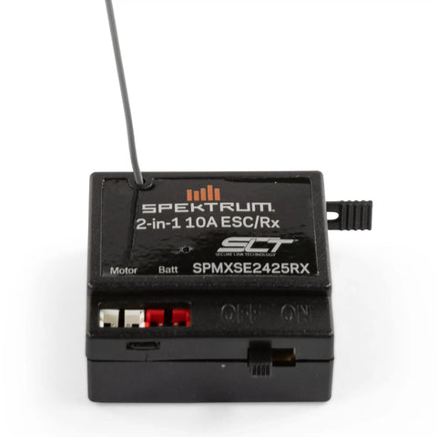 10 Amp Brushed 2-In-1 ESC And SLT Receiver Combo For RC Cars And Trucks, All-In-One Power System With SPMXSE2425RX, Close-Up