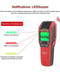 Pro Level Wall Scanner And Stud Finder With Bright Digital Screen showing three-color LED indicators for detecting wood and metal.