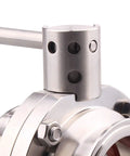 Close-up of Sanitary Butterfly Valve With Pull Handle Stainless Steel 304 Tri Clamp Clover Two Point Five Inch Tube OD