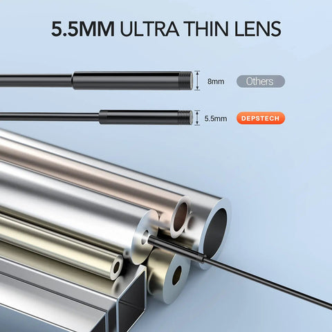 5.5mm Ultra Slim Industrial Endoscope with ultra-thin lens comparison against wider models, highlighting precise design