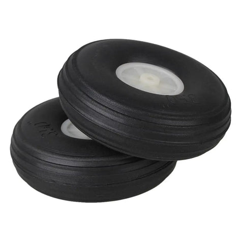 RC Plane 3.5 Inch Black PU Tire Wheel With Beige Plastic Hub Set Of 2 For Fixed Wing Model Aircraft Lightweight Durable Replacement Parts For Hobbyists And Enthusiasts