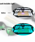 180-750Nm Laser Safety Goggles For Engraving And Cutting Pro Grade Protective Eyewear With Green Tint; before and after effect.