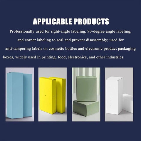 Top Notch Automatic Right Angle Labeling Machine, 90 Degree Corner Applicator for labeling colored packaging boxes.