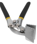 Manual Metal Bender Tool With 3 Inch Seaming Pliers, featuring black cushioned handles and serrated jaws for precise metalwork.