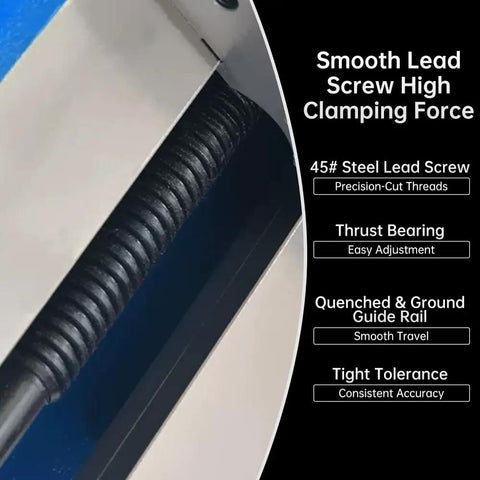 Close-up of Hardcore Shop Beast 8 Inch Milling Vise lead screw showing precision-cut threads for high clamping force.