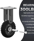 8 Inch Fixed Heavy Duty Caster Wheel 1000 LB Capacity Solid Rubber Black Rim Flat Free Outdoor For Carts Dollies Workbenches Trolleys DIY Tools 2 Pack shown in side view.