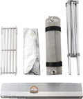 Disassembled Trailblazer Pop Up Fire Pit 12 by 12 Inch Portable Camp Stove components including frame and grill.