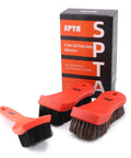 Three Piece Car Detailing Brush Kit With Microfiber Interior Brush And Tire Cleaning Brush displayed with box packaging.