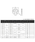 Premium 316 Stainless Steel E Clip Circlip Retaining Ring For Shaft Fastener M7 Size dimensions and specifications chart.