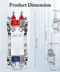 Dimensions of 2 Loop Pex Radiant Manifold For Hydronic Floor Heating with stainless steel and automatic air vents.