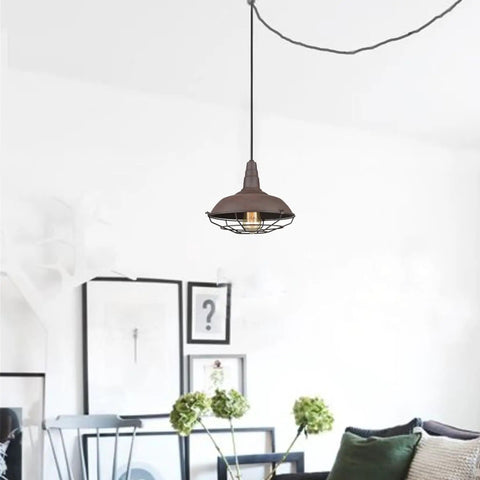 Industrial Plug In Pendant Light Barn Style Hanging Lamp With Wire Cage Rustic Copper Finish ETL Listed Swag Light Fixture