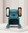 Hamwesh 5500Rpm Mini Bench Grinder Dual Wheels Polishing Machine with white and bronze grinding discs on a workbench.