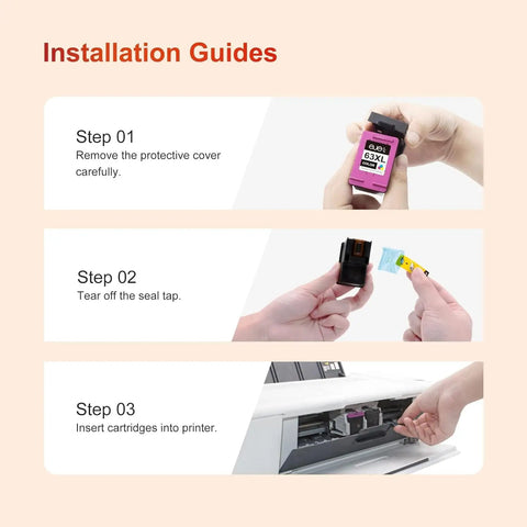 63XL Ink Cartridges 3 Pack Black And Color Replacement Installation Guide Steps