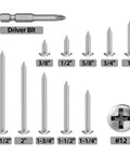 Heavy Duty Pan Head Sheet Metal Screws, Self Tapping Phillips Drive Fasteners, Corrosion Proof 304 Stainless Steel, 1 1/4 Inch Length Built Tough Grip For Wood And Metal Jobs, 100 Pack next to a driver bit.