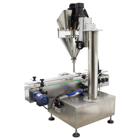 Plug And Play Desktop Automatic Powder Filler With Heavy Duty Conveyor Handles 10 To 200 Grams Perfect For Coffee Sugar Feed Packaging 15 Liter Capacity with stainless steel parts.