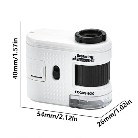 Pocket Sized Digital Microscope With 1000X Magnification And Built In LED Light For Close Up Viewing Of Tiny Subjects Like Fabric Weave Leaves And Electronics In A Compact Grab And Go Gadget, white 40mm x 54mm x 26mm