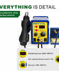 2 In 1 Digital Rework Station With Hot Air And Soldering Iron, 110V, 700W Hot Air Gun And 65W Soldering Iron, control panel view