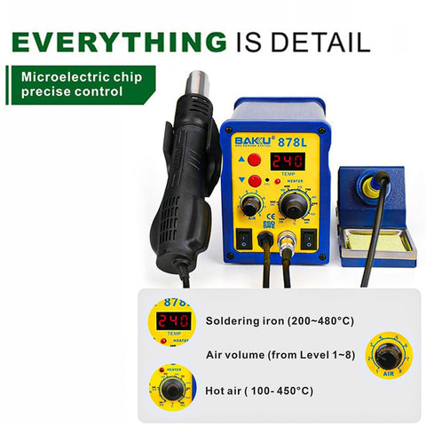 2 In 1 Digital Rework Station With Hot Air And Soldering Iron, 110V, 700W Hot Air Gun And 65W Soldering Iron, control panel view