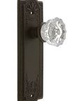 Meadows Plate And Crystal Door Knob Set For Vintage And Modern Doors With Fluted Glass Knob And Decorative Back Plate Classic Retro Vibe Premium Hardware Finish Elevates Your Entryway With Timeless Charm, featuring an oil rubbed bronze plate